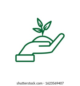 Hand holding plant design, Ecology eco save green natural environment protection and care theme Vector illustration