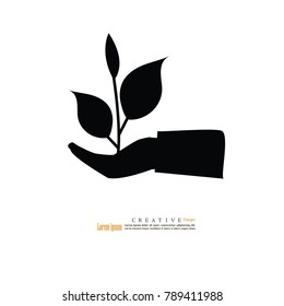 Hand holding plant. Eco concept. vector illustration.