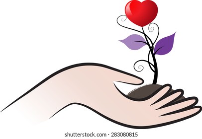 hand holding a plant with heart shape