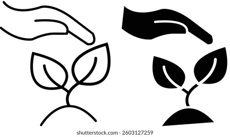 Hand Holding Plant Icon Representing Sustainable Agriculture, Organic Farming, and Environmental Care with Transparent Background