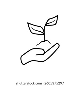 hand holding plant icon, simple flat style, illustration, logo sign symbol pictogram template, for ui and ux, editable