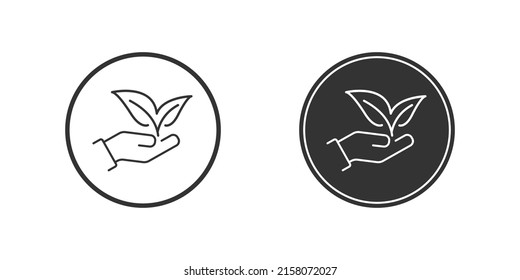 Hand holding plant. Leaf on a hand. Natural ingredients symbol. Flat vector illustration.