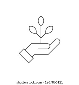 Hand holding plant, linear vector icon