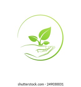 Hand Holding Plant, Logo  Concept Vector Illustration