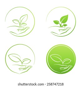 Hand Holding Plant, Logo Growth Concept Vector Set