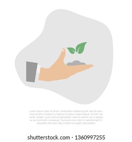 Hand holding plant. Nature growth concept. Isolated illustration.