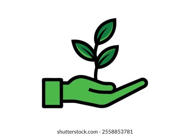 Hand holding plant outline and filled vector