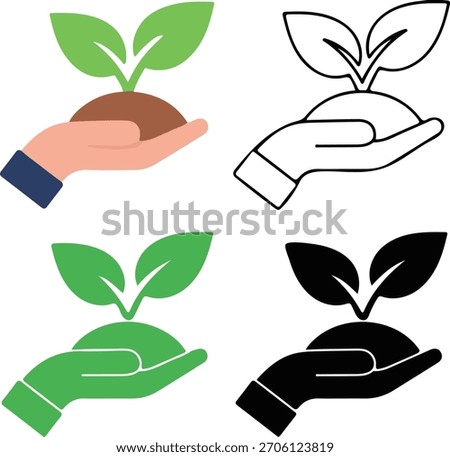 Hand Holding Plant Sapling Icon Set for Environment and Growth Vector