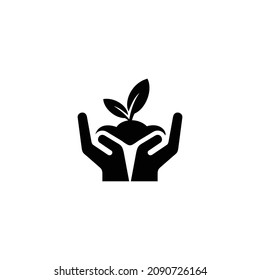 Hand holding plant simple flat icon vector