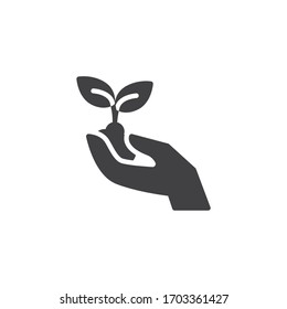 Icono del vector de la planta de retención manual. signo plano relleno para concepto móvil y diseño web. Icono de glifo de planta en mano. Símbolo, ilustración del logotipo. Gráficos vectoriales