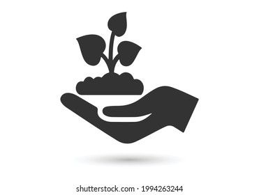 Icono del vector de la planta de retención manual. Concepto de crecimiento. Símbolo respetuoso con el medio ambiente.