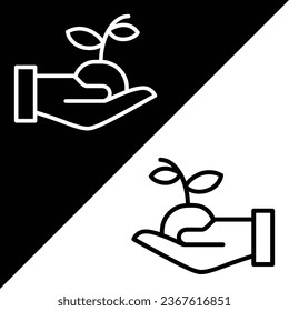Hand holding plant Vector Icon, Lineal style icon, from Agriculture icons collection, isolated on Black and white Background.