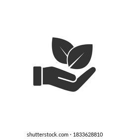 Hand holding plants icon. Eco symbol concept isolated on white background. Vector
