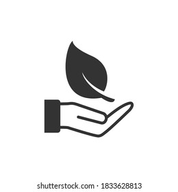 Hand holding plants icon. Eco symbol concept isolated on white background. Vector