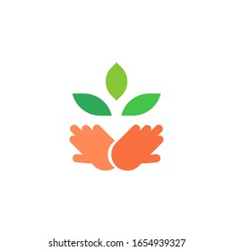 Hand holding plants logo template vector icon design