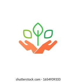 Diseño de icono vectorial de la plantilla de logotipo de las plantas de mano