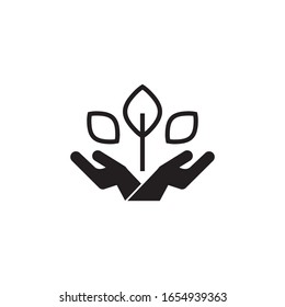 Hand holding plants logo template vector icon design