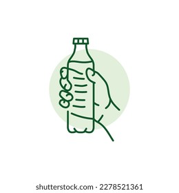 Hand holding plastic bottle black line icon. Pictogram for web page, mobile app, promo.