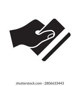 Hand holding plastic credit card black silhouette vector icon payment concept