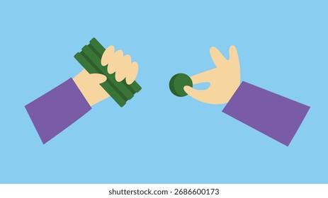Mano que sostiene la plastilina. Ilustración vectorial en estilo plano. Aislado en un fondo azul.