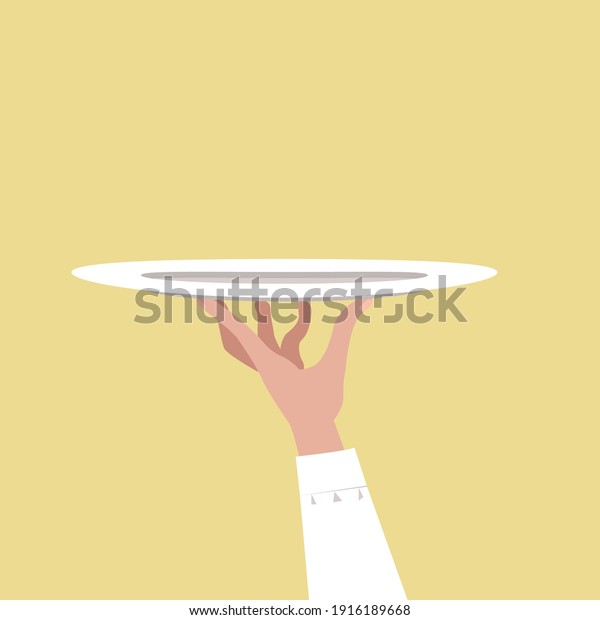 Hand holding plate. Concept for banner, poster,\
card, design.