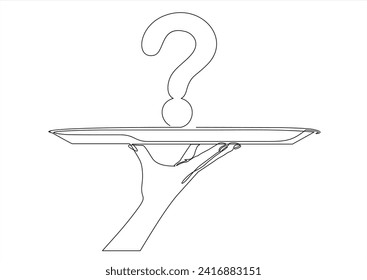 hand holding plate with question mark.icon line continuous drawing vector.	
