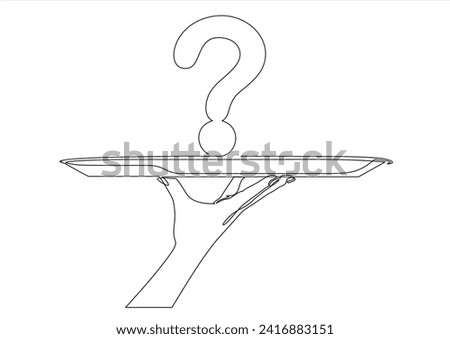 hand holding plate with question mark.icon line continuous drawing vector.	
