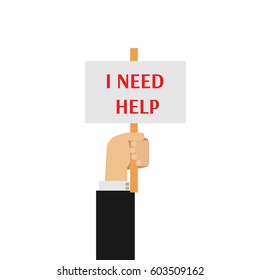Hand holding plate with text "I need help"