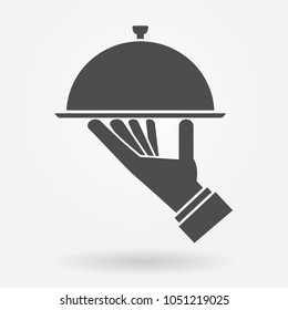 Hand Holding Platter With Cloche Food Cover Icon