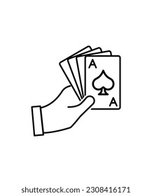 hand holding play cad, vector best line icon.