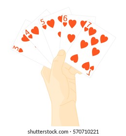 Hand Holding Playing Cards Leisure Casino Concept Gambling Poker Game. Vector illustration