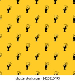 Hand holding playing cards pattern seamless vector repeat geometric yellow for any design