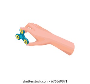 Hand holding, playing and making tricks with fidget spinner, iso
