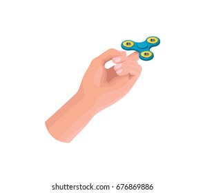 Hand holding, playing and making tricks with fidget spinner, iso