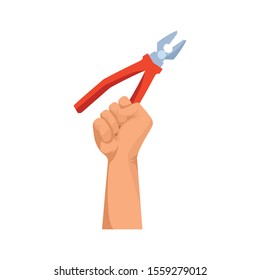 hand holding a pliers icon over white background, vector illustration