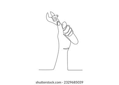 A hand holding the pliers. Labor Day one-line drawing