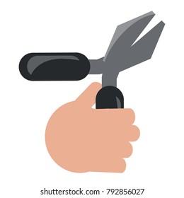 hand holding a pliers tool icon over white background colorful design vector illustration
