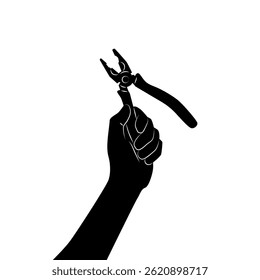 Hand holding a pliers. Vector illustration isolated on white background
