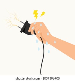 Hand holding plug wet vector.