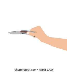 Hand holding a pocket knife, vector illustration design. Hands collection.