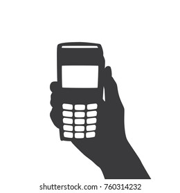 Hand holding a point of sale, vector illustration design. Hands collection.