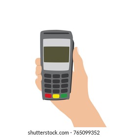 Hand holding a point of sale, vector illustration design. Hands collection.