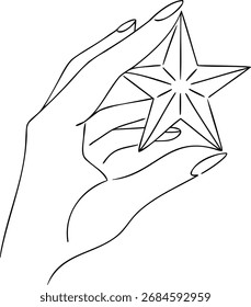 Mano que sostiene una línea de estrella puntiaguda Dibujo de línea continua en línea