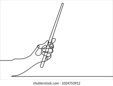 Hand holding pointer, can be used with a chart or something else as a background-continuous line drawing