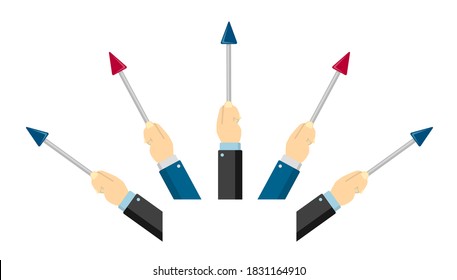 Hand holding pointing stick vector illustration set / business person