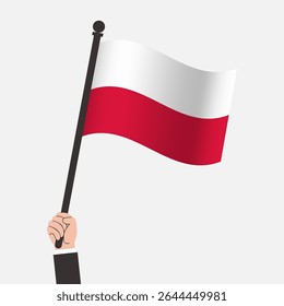 Mão segurando a bandeira da Polônia acenando