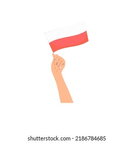 Hand Holding Polish Flag. Vector Illustration. Flat Style.