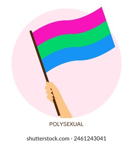 Hand holding polysexual pride flag