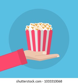 Hand Holding PopCorn Box Flat Style Vector Illustration