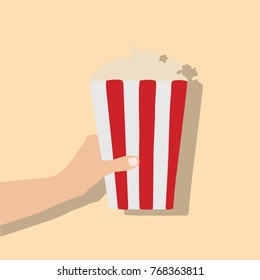 Hand holding popcorn, vector illustration design. Hands collection.